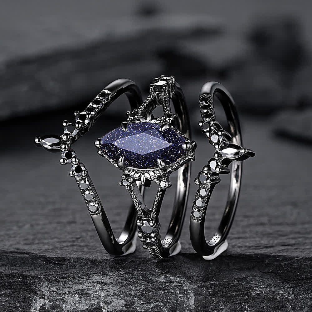FREE Today: Black Gold 3Pcs Marquise Cut Blue Sandstone Ring
