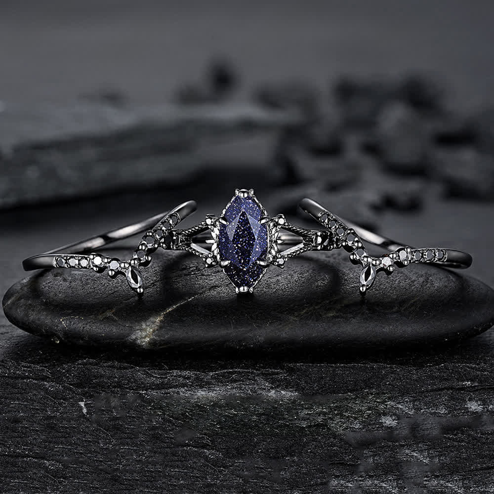 FREE Today: Black Gold 3Pcs Marquise Cut Blue Sandstone Ring