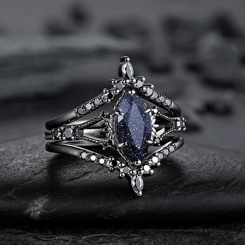 FREE Today: Black Gold 3Pcs Marquise Cut Blue Sandstone Ring