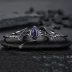 FREE Today: Black Gold 3Pcs Marquise Cut Blue Sandstone Ring