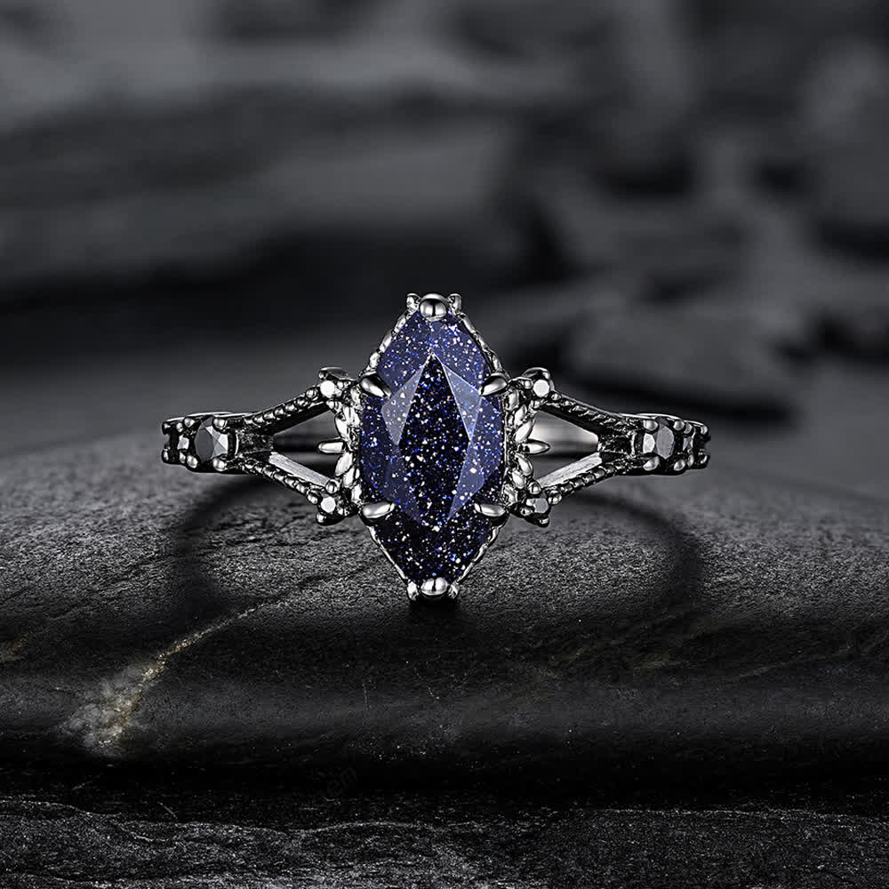 FREE Today: Black Gold 3Pcs Marquise Cut Blue Sandstone Ring
