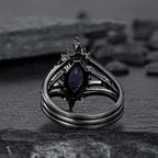 FREE Today: Black Gold 3Pcs Marquise Cut Blue Sandstone Ring