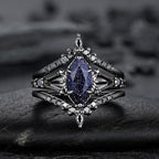 FREE Today: Black Gold 3Pcs Marquise Cut Blue Sandstone Ring