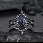 FREE Today: Black Gold 3Pcs Marquise Cut Blue Sandstone Ring
