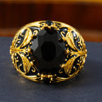 FREE Today: Black Oval Zirconia Vintage Men's Golden-Tone Alloy Ring