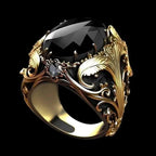 FREE Today: Black Oval Zirconia Vintage Men's Golden-Tone Alloy Ring