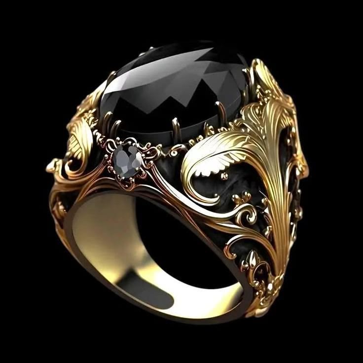 FREE Today: Black Oval Zirconia Vintage Men's Golden-Tone Alloy Ring
