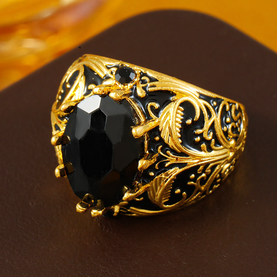 FREE Today: Black Oval Zirconia Vintage Men's Golden-Tone Alloy Ring