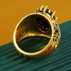 FREE Today: Black Oval Zirconia Vintage Men's Golden-Tone Alloy Ring