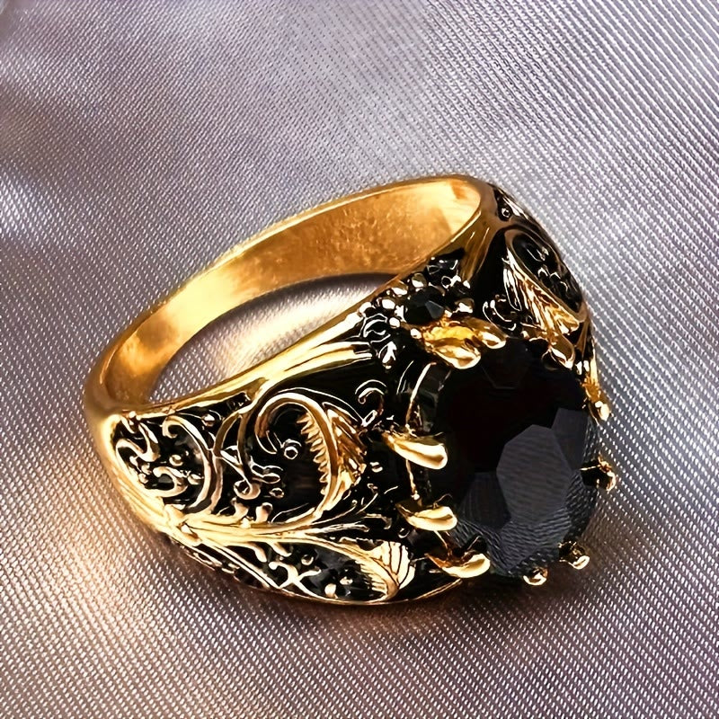 FREE Today: Black Oval Zirconia Vintage Men's Golden-Tone Alloy Ring