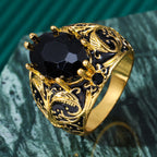 FREE Today: Black Oval Zirconia Vintage Men's Golden-Tone Alloy Ring