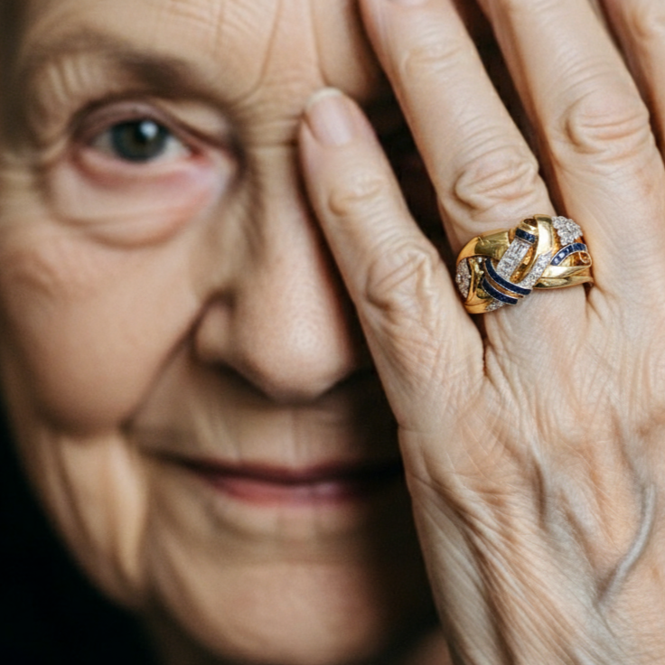 Vintage Gold Blue Zirconia Ring