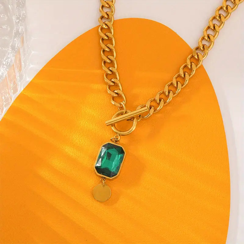 Bold Emerald Gold Link Necklace