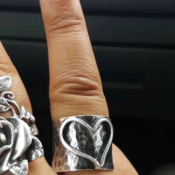 Silver Wide Band Heart Ring