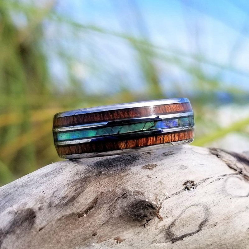 FREE Today: Koa Wood and Abalone Shell Tungsten Ring