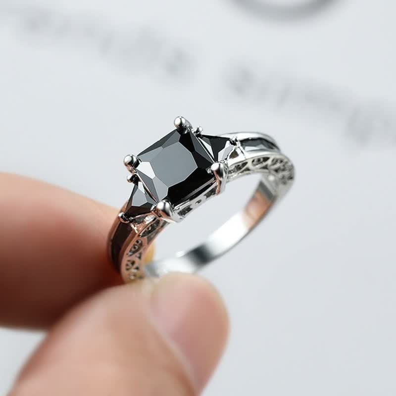 FREE Today: "Simple Pretty" -  Princess Cut Obsidian & Sapphire Ring