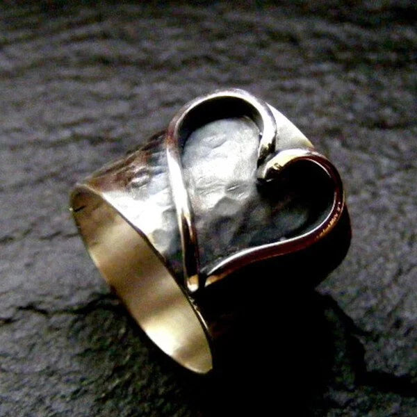 Silver Wide Band Heart Ring