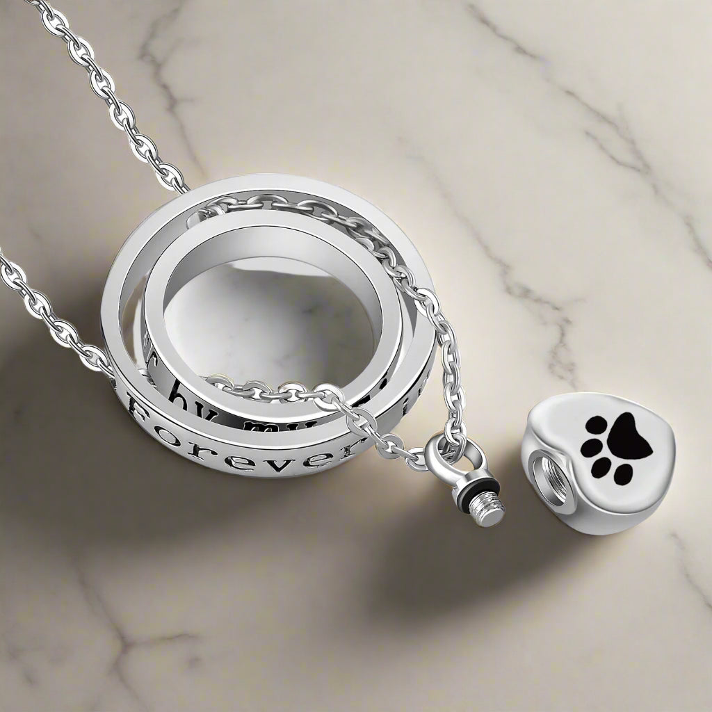 "No Longer By My Side, Forever In My Heart" ��������������������������� Stainless Steel Urn Paw Necklace
