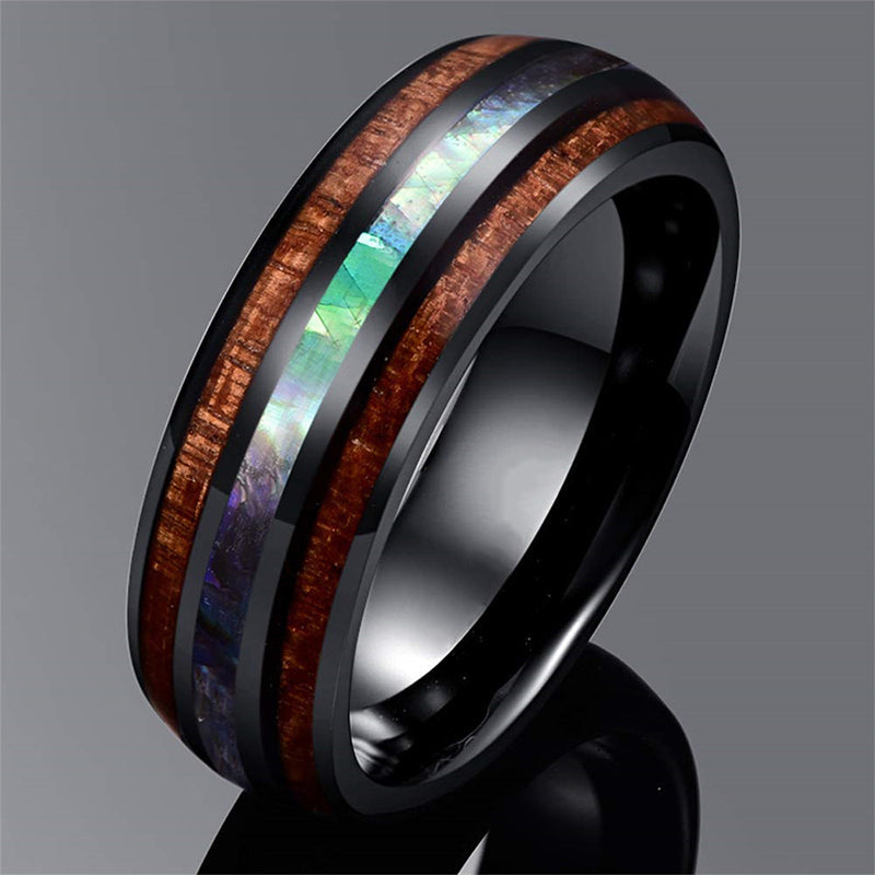 FREE Today: Koa Wood and Abalone Shell Tungsten Ring