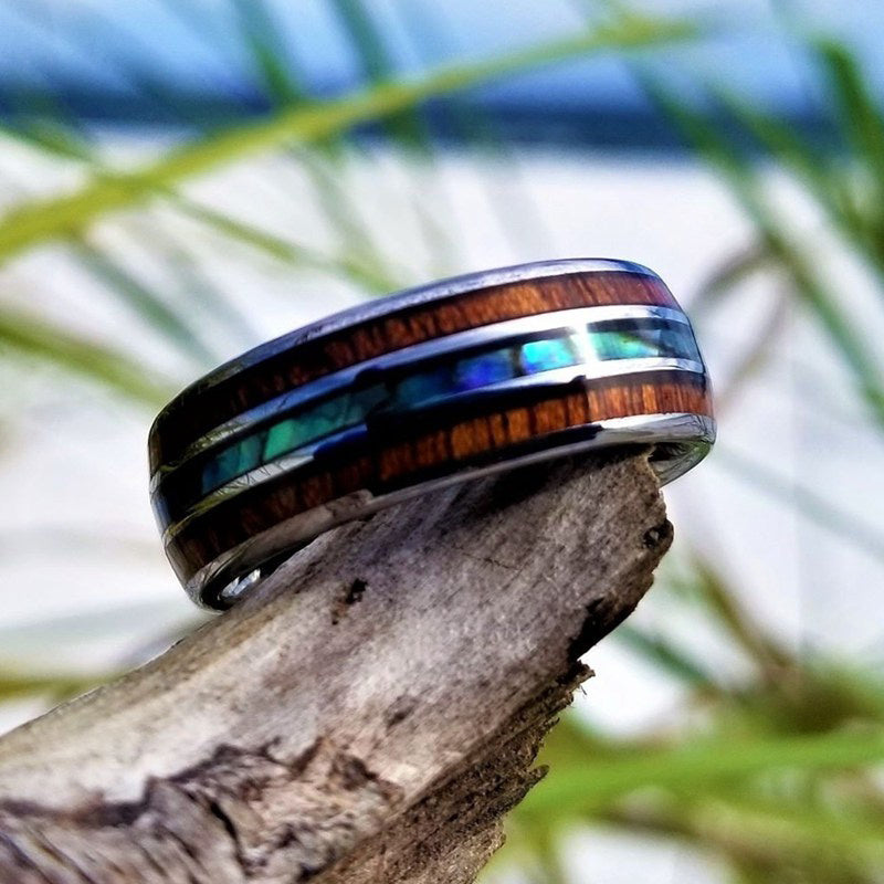 FREE Today: Koa Wood and Abalone Shell Tungsten Ring