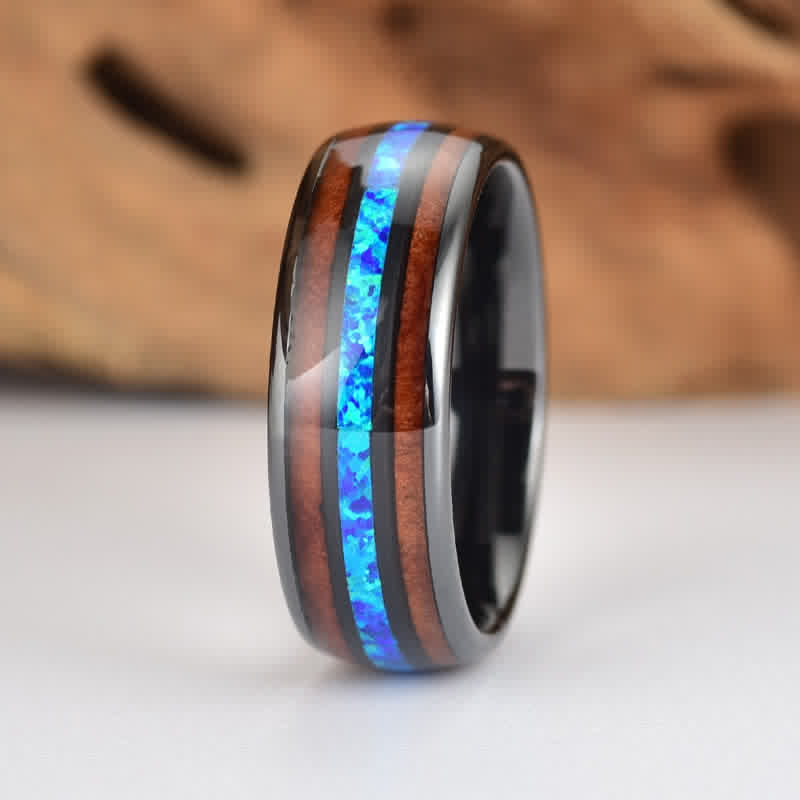 FREE Today: Koa Wood and Abalone Shell Tungsten Ring