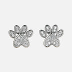 White Zirconia Paw Heart-Shaped Earrings