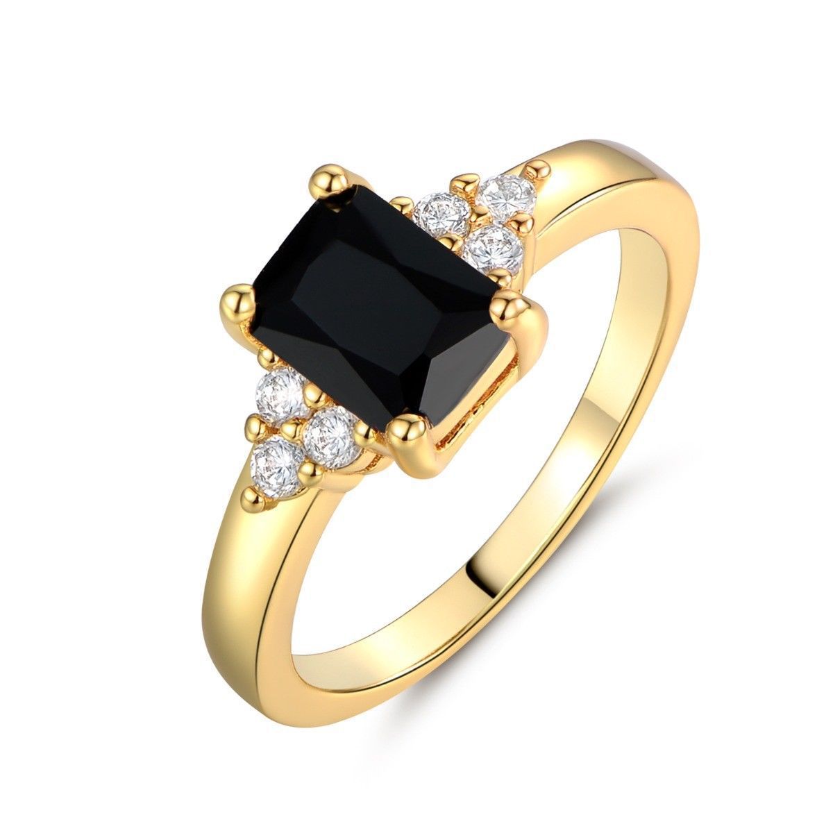 Baguette Black Spinel Ring in Gold