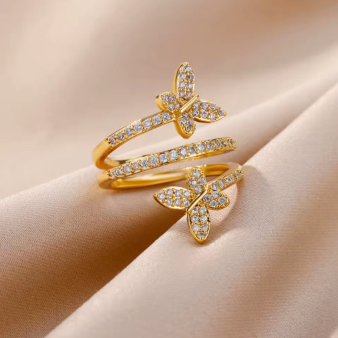 Adjustable Zirconia Butterfly Ring
