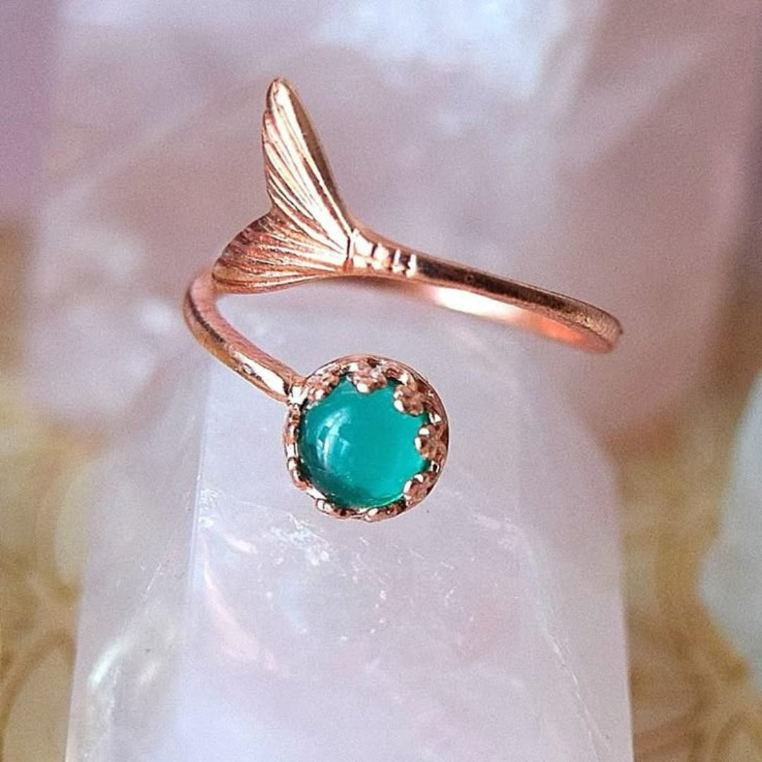 Adjustable Rose Dolphin Tail Blue Crystal Ring