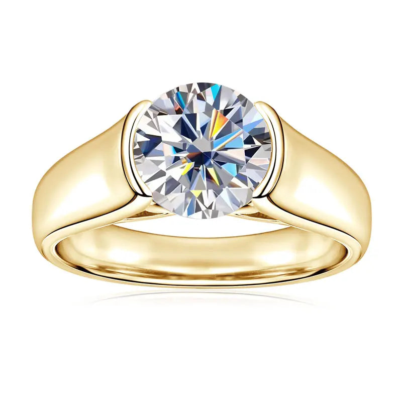 Certified Moissanite 2CT 8MM Engagement Wedding Ring for Couple Women Men 925 Silver Plated 18K Gold Ring Wide Finger Band