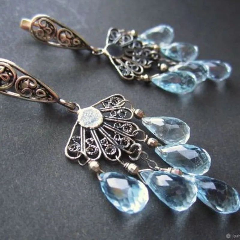 Vintage Silver & Aquamarine Dangle Earrings