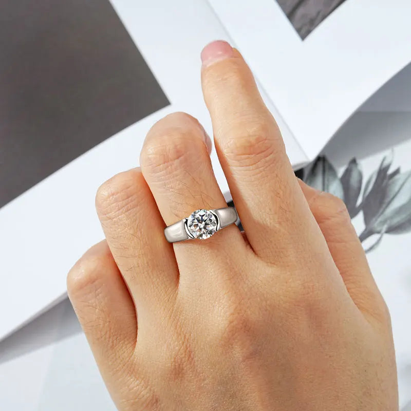 Certified Moissanite 2CT 8MM Engagement Wedding Ring for Couple Women Men 925 Silver Plated 18K Gold Ring Wide Finger Band