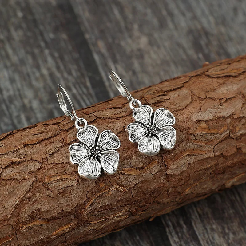 Vintage Silver Flower Charm Earrings