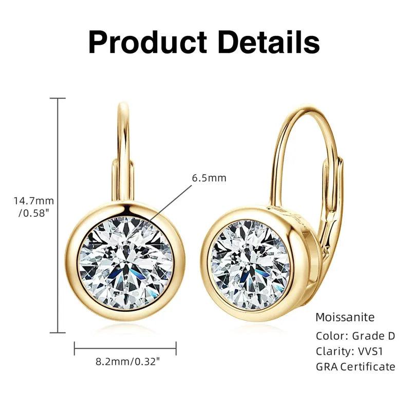 D Color Moissanite Clip Earrings for Girls 6.5mm/8mm Moissanite Diamond Round Earrings Silver 925 Jewelry Wedding Gift