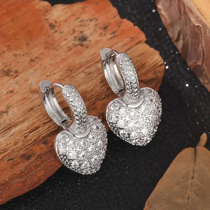 Handmade Silver Pave Heart Earrings