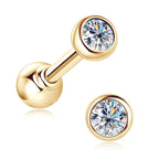 10K Solid Gold Earrings Bezel 2.1mm Round Moissanite Diamond Stud Earring for Women Men Classic Engagement Wedding Jewelry