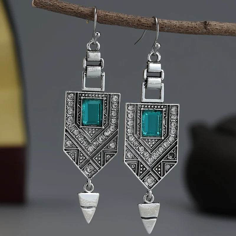 Vintage Silver & Blue Geometric Earrings