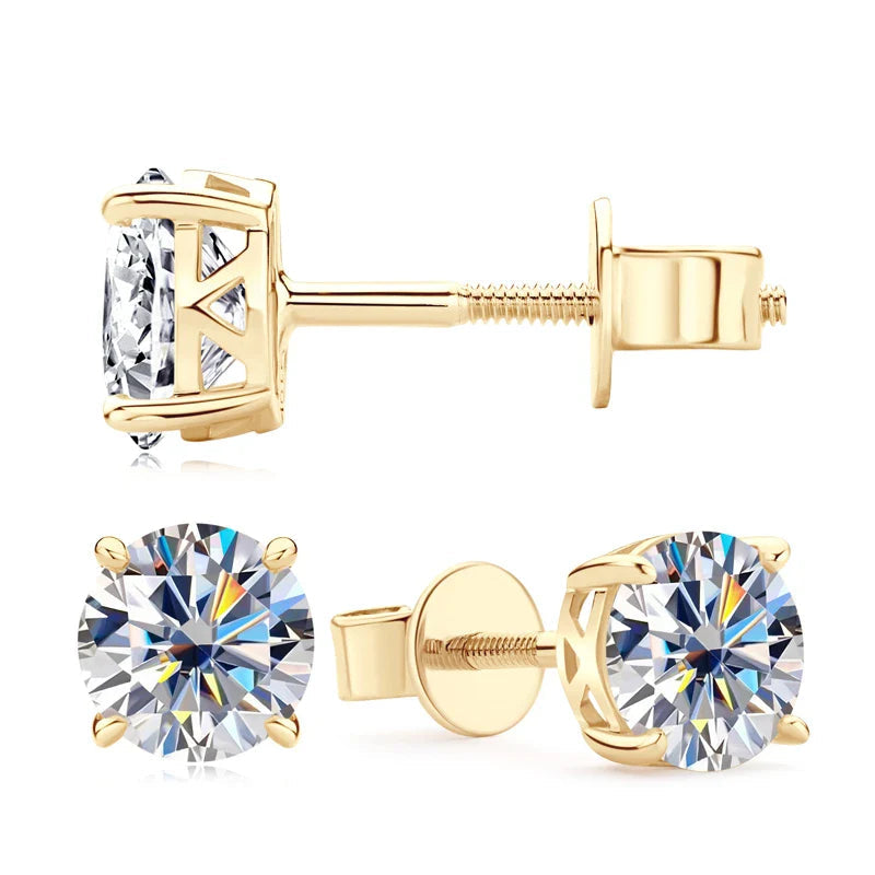 14k Gold Earrings Real 6mm Moissanite Diamond Stud Earrings for Men Women 10K Yellow Gold Screw Back Earrings Fine Jewelry