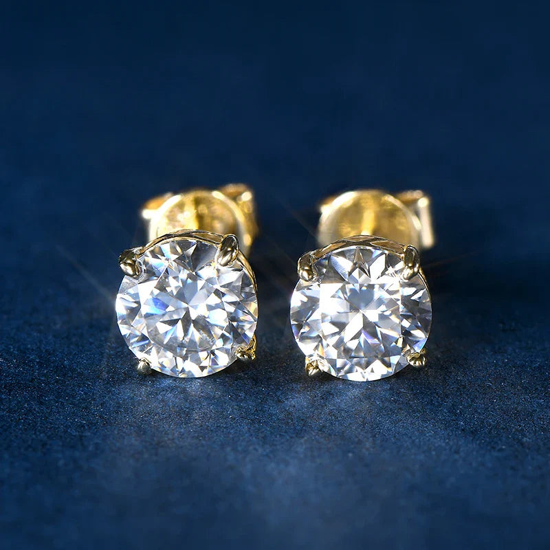 14k Gold Earrings Real 6mm Moissanite Diamond Stud Earrings for Men Women 10K Yellow Gold Screw Back Earrings Fine Jewelry