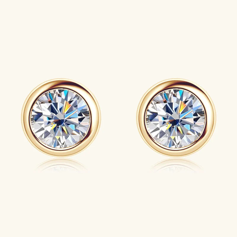 10K Solid Gold Earrings Bezel 2.1mm Round Moissanite Diamond Stud Earring for Women Men Classic Engagement Wedding Jewelry