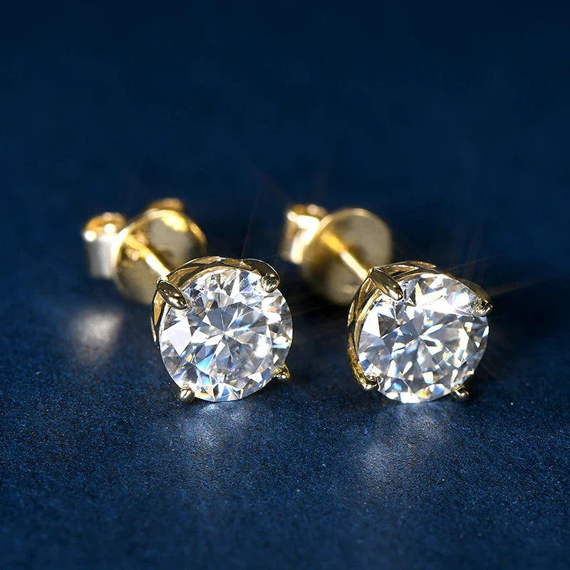 14k Gold Earrings Real 6mm Moissanite Diamond Stud Earrings for Men Women 10K Yellow Gold Screw Back Earrings Fine Jewelry