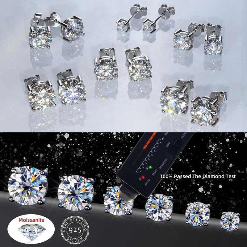 3mm/4mm/5mm/6.5mm/8mm/9mm/10mm/11mm Certified D VVS1 Moissanite Stud Earrings 925 Silver Earrings For Women Men Jewelry
