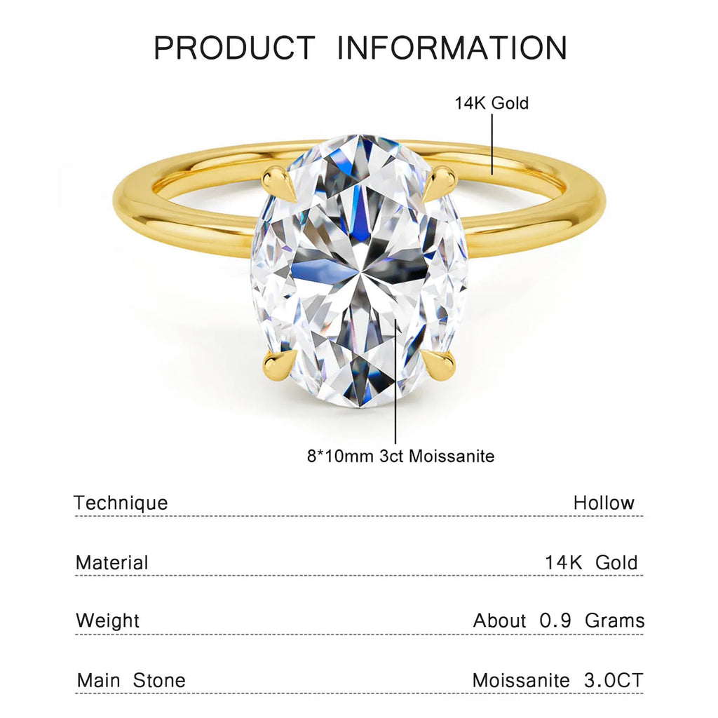 Au585 Pear Cut Moissanite Ring 3CT D VVS1 for Women 100% 14K Gold Egg Shaped Diamond for Wedding Band Classic Jewelry