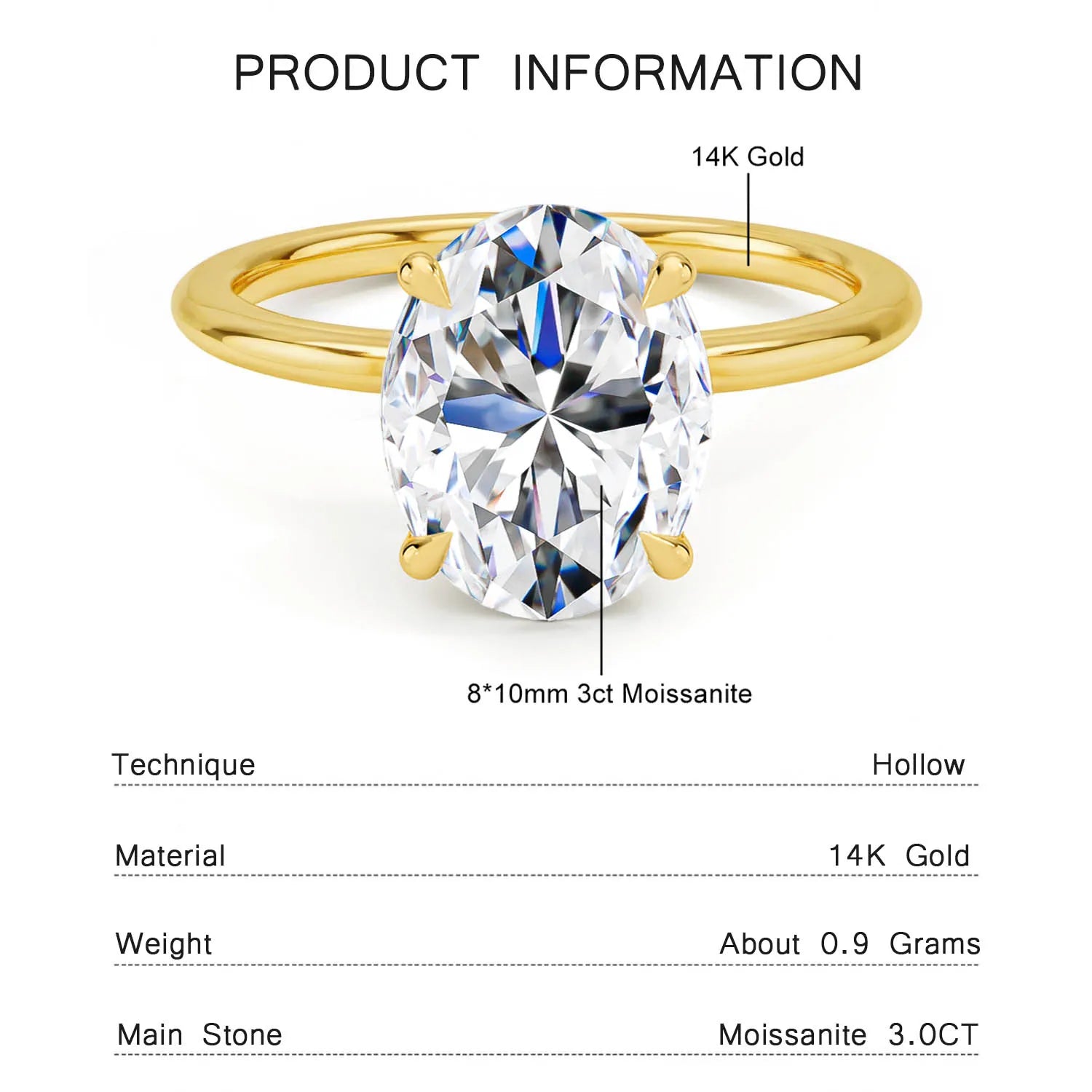 Au585 Pear Cut Moissanite Ring 3CT D VVS1 for Women 100% 14K Gold Egg Shaped Diamond for Wedding Band Classic Jewelry