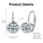 D Color Moissanite Clip Earrings for Girls 6.5mm/8mm Moissanite Diamond Round Earrings Silver 925 Jewelry Wedding Gift