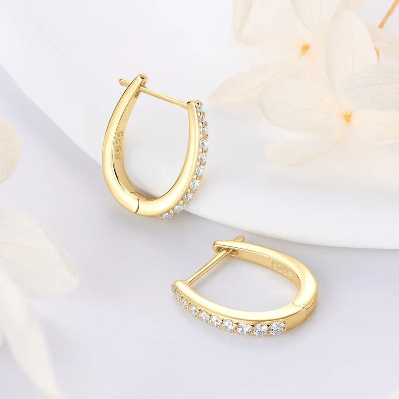 S925 All D Moissanite Clip Earrings U Shaped Hoop Huggie 925 Silver for Woman Certified Fine Jewelry Wedding Birthday Gift