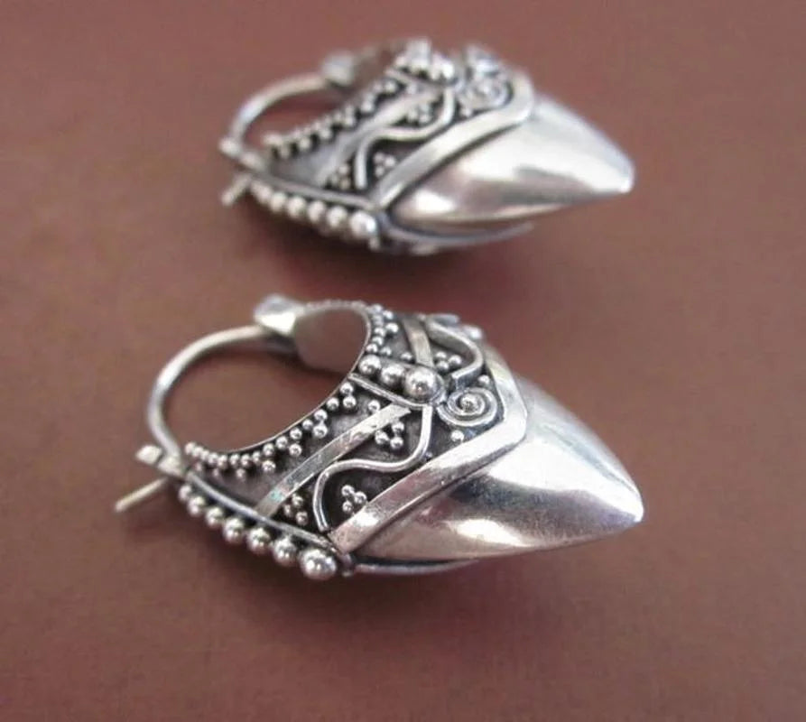 Vintage Gothic Silver Hoop Earrings