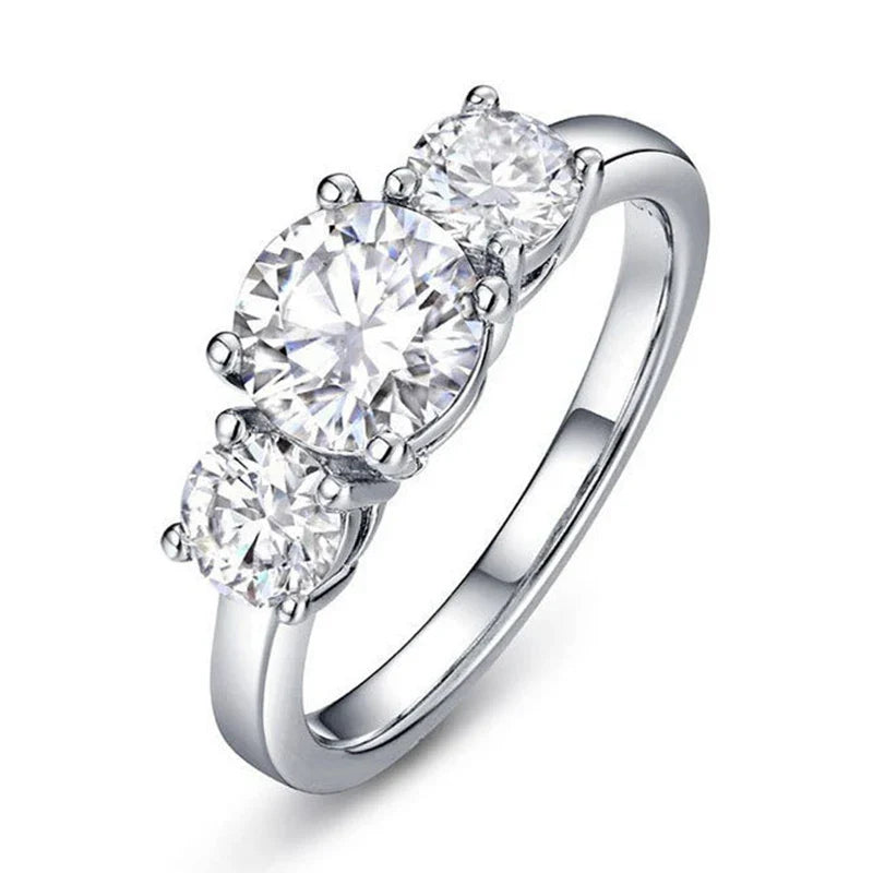 Real D Color VVS1 Round 2.0ctw Moissanite 3-Stone Ring 925 Pure Silver Jewelry Certified for Women Wedding Engagement Gift