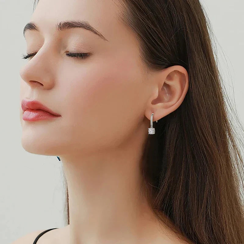 6.5mm 1.0carat D Color Moissanite Dangle Hook Earrings for Women Engagement 925 Sterling Silver High Quality Fine Jewelry