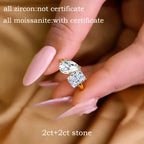 Pear Cut Zircon Moissanite Wedding Women Rings 2 Gems 4cttw Lab Diamond Band S925 Sterling Silver Jewelry Plated 18K